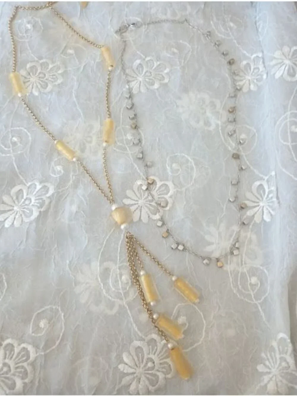 2 Coldwater Creek Silver & Goldtone Necklaces With Gold Colored Beads & Tassle - Picture 4 of 13